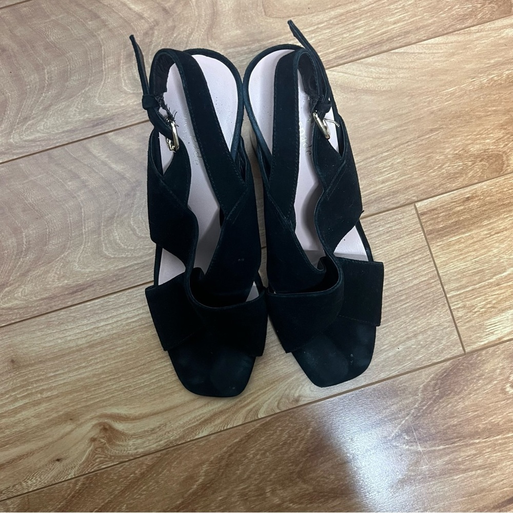 Kate Spade Black Suede Block Heel Sandals Women’s Size 8.5 Ankle Strap - Picture 5 of 7